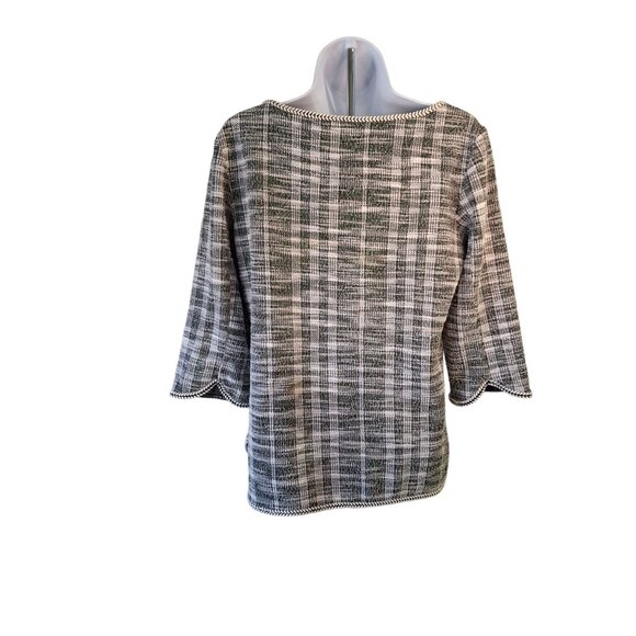 Max Studio Textured Top Black White Plaid S 3/4 Sleeve Retro Glam Lagenlook - Picture 2 of 7